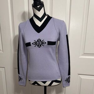 NILS Lavender and Black Patterned V-Neck Sweater
